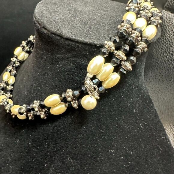 Magnetic Wrap Necklace Bracelet Beaded Pearls Stone Silver 35 inches - Picture 8 of 14